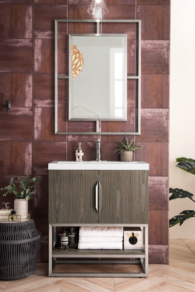 James Martin Columbia 31.5" Single Vanity Cabinet, Ash Gray with Hardware and Countertop Options