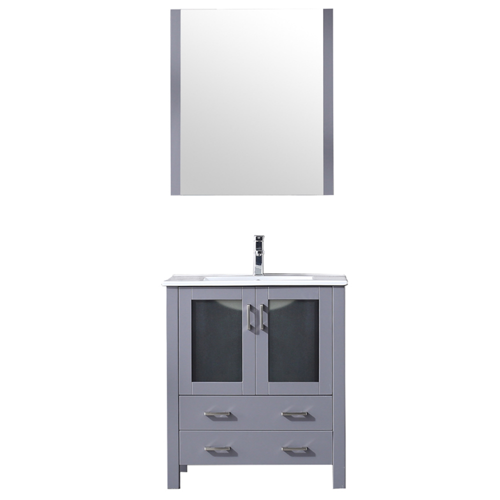 30" Dark Grey Single Vanity, Integrated Top, White Integrated Square Sink and no Mirror