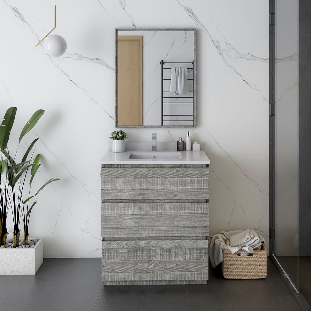 30" Floor Standing Modern Bathroom Vanity w/ Mirror in Ash