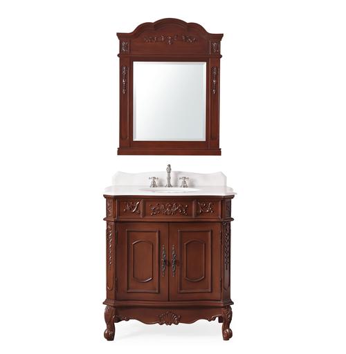 33" Classic Style White Marble Sink Vanity & Mirror