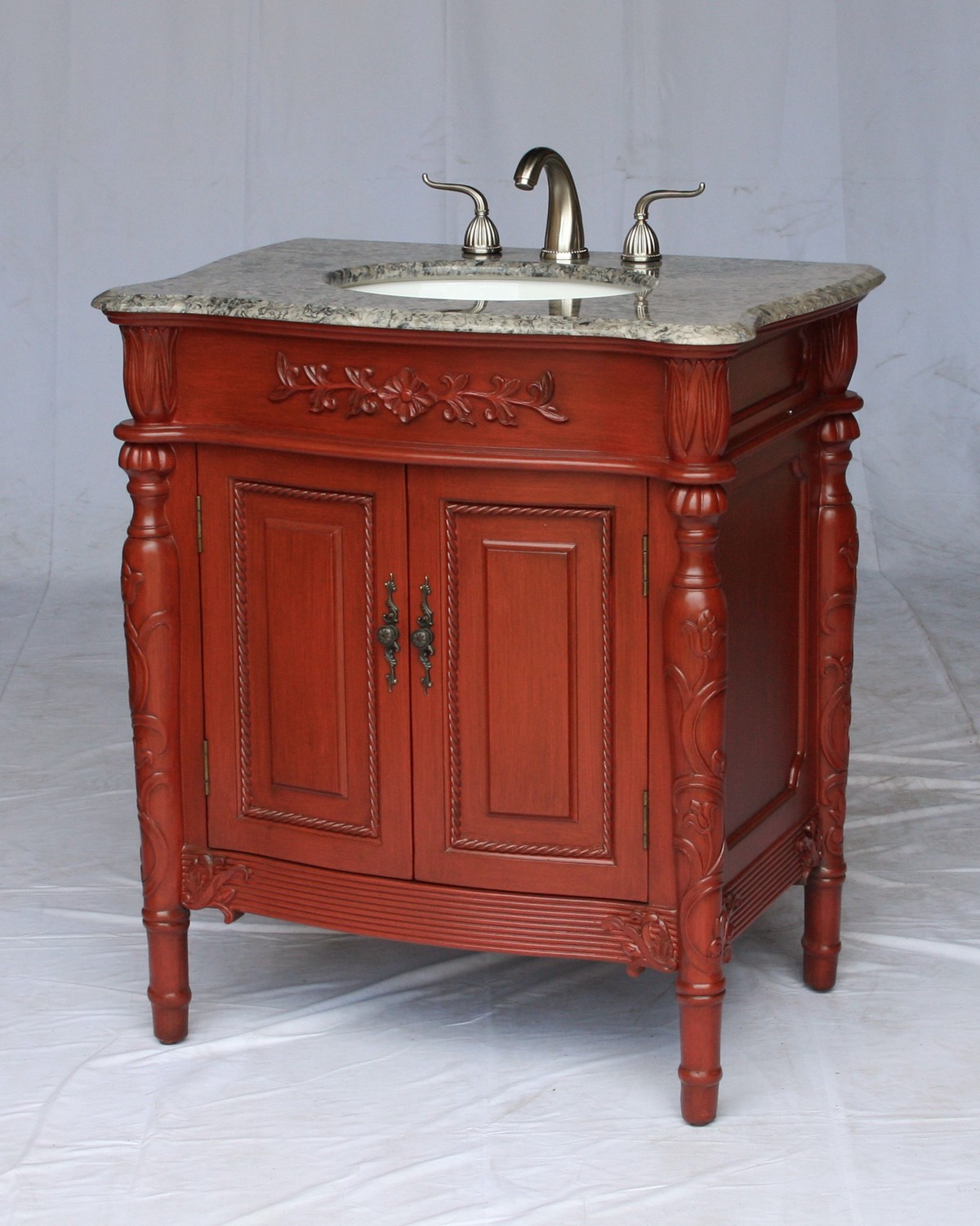 32" Adelina Antique Style Single Sink Bathroom Vanity with Gray Granite Countertop and Cherry Finish
