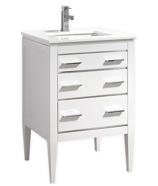 Modern Lux 24'' High Gloss White Vanity W/ Quartz Counter Top