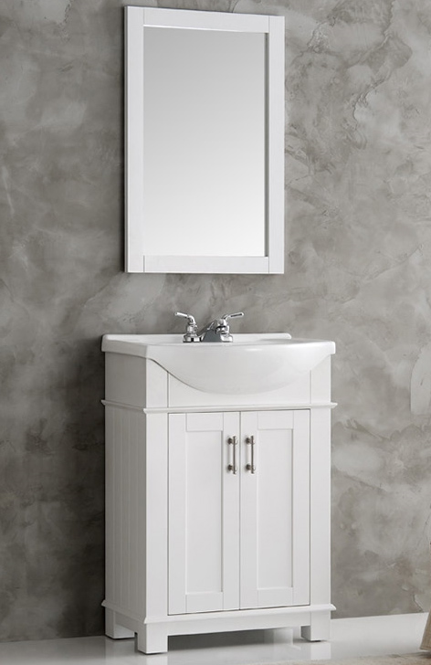 24 inch White Finish Transitional Bathroom Vanity