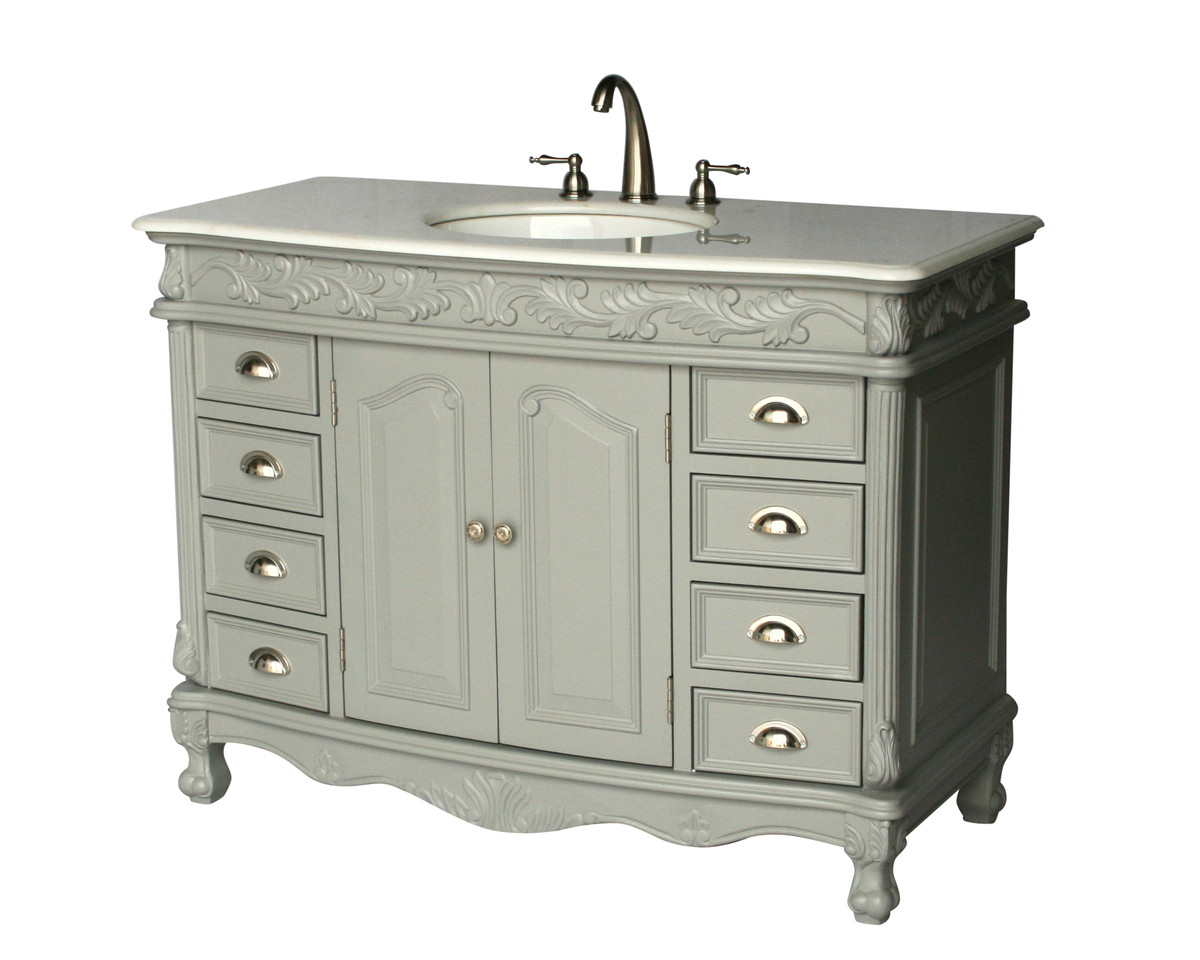 48" Adelina Antique Style Single Sink Bathroom Vanity in Gray Finish with Imperial White Stone Countertop
