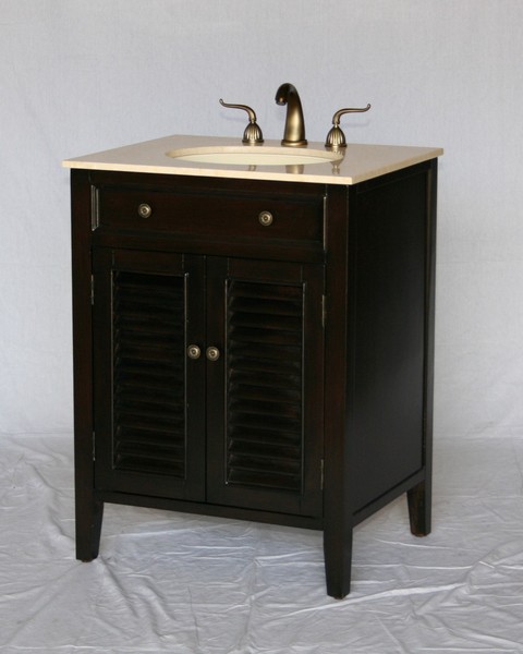 26" Adelina Cottage Style Single Sink Bathroom Vanity in Espresso Finish with Beige Stone Countertop