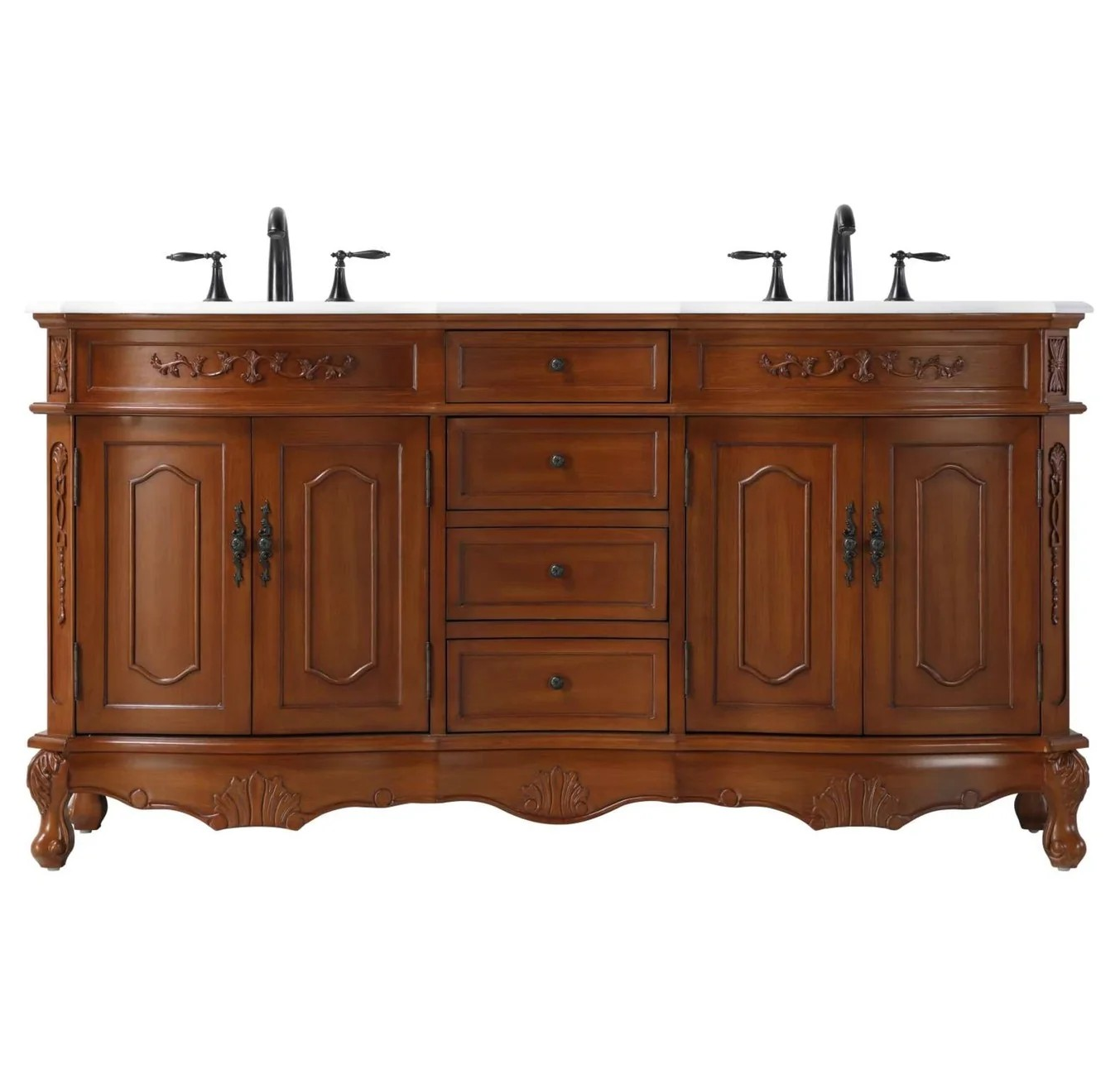 Adelina 66" Double Bathroom Vanity in Antique Teak Finish