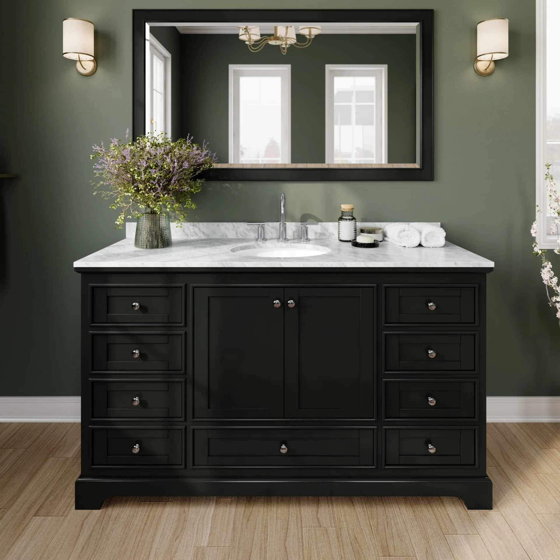 60" Single Bathroom Vanity in Dark Espresso, Polished Chrome Trim with Countertop Options, with Mirror, and Medicine Cabinet Option