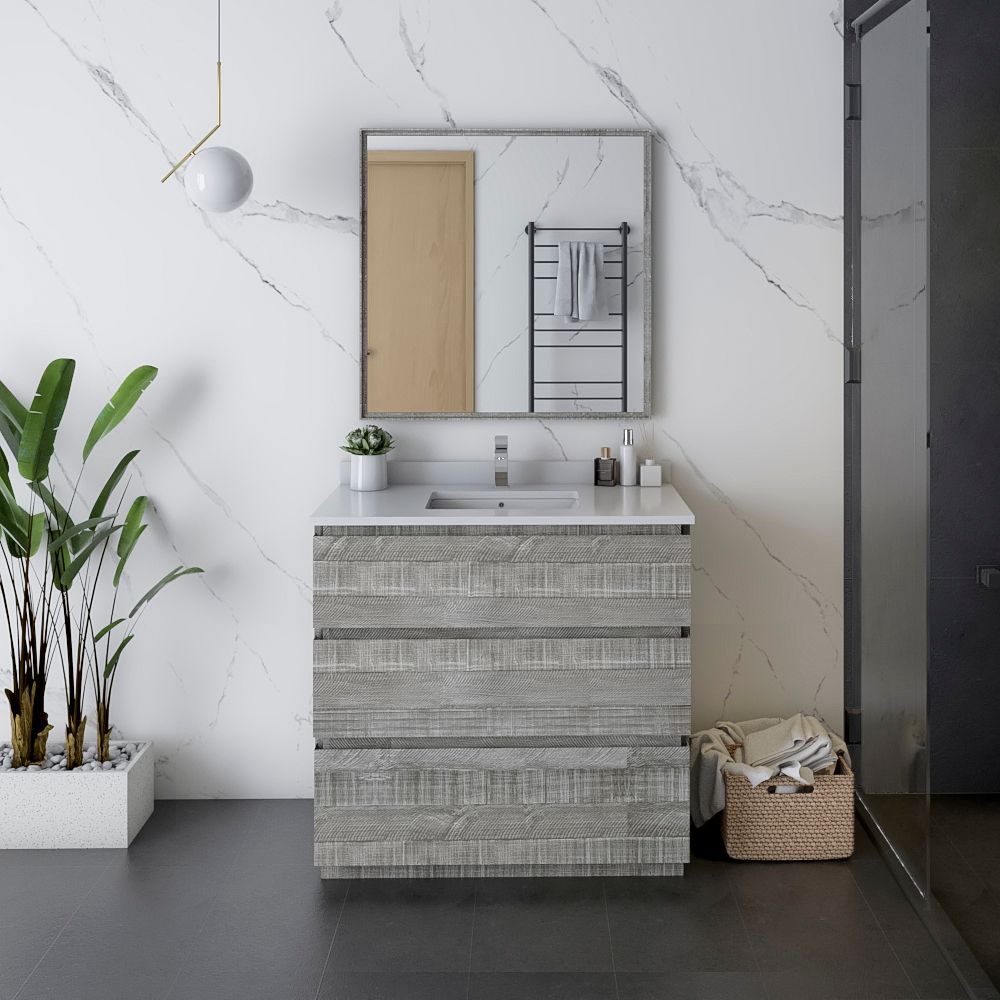 36" Floor Standing Modern Bathroom Vanity w/ Mirror in Ash
