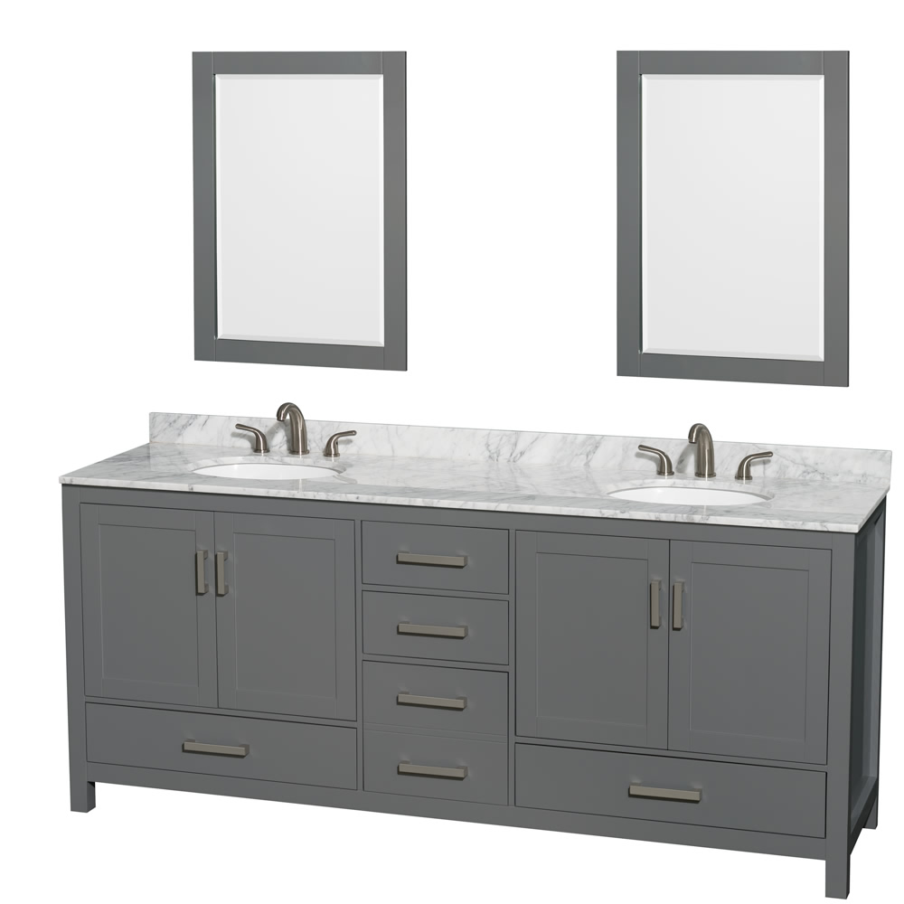 80" Double Bathroom Vanity in Dark Gray with Countertop, Sink, and Mirror Options