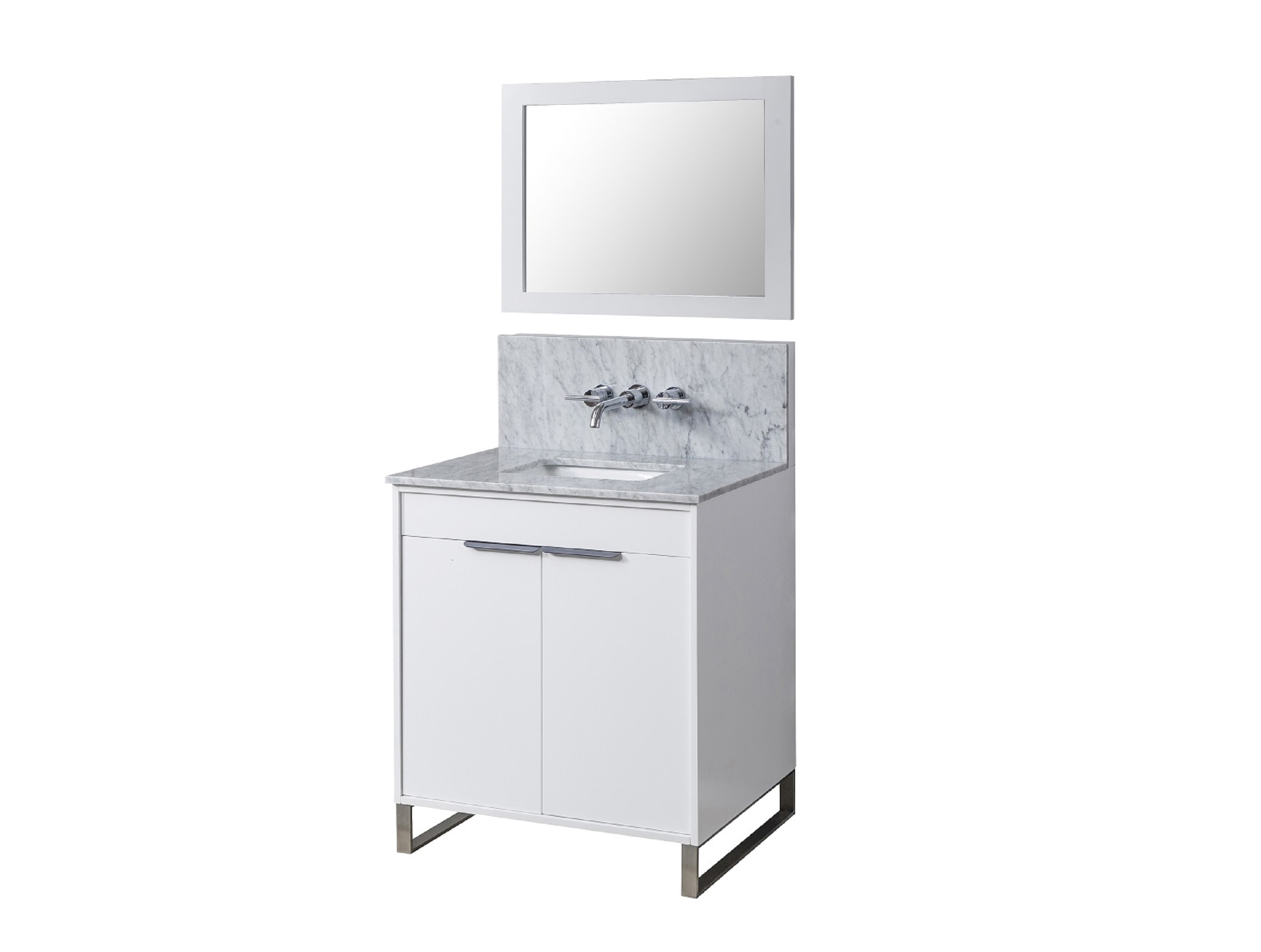 Premium 32" Bathroom Vanity in White with White Carrara Marble Top with white basins