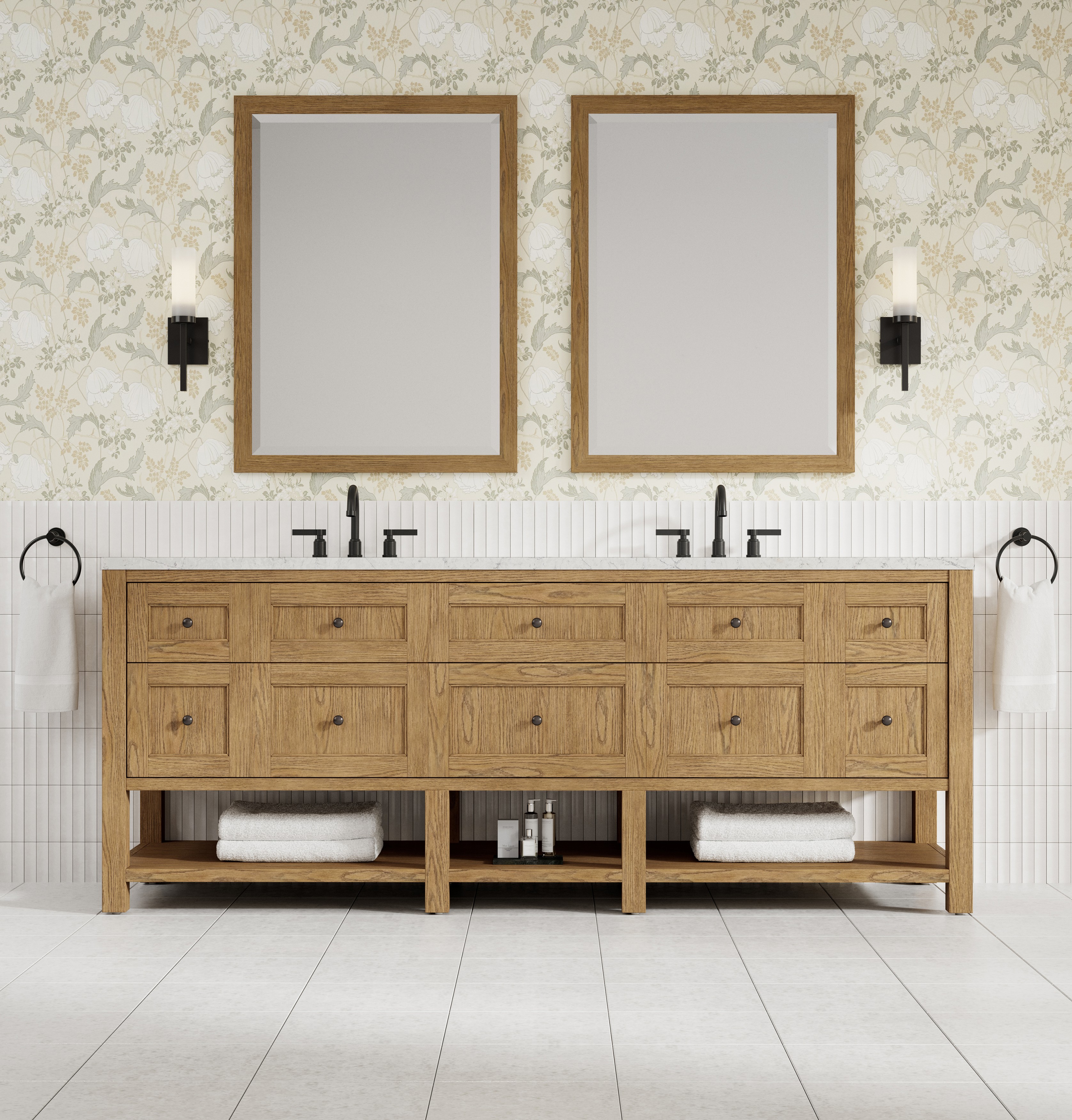 James Martin 84" Double Vanity Cabinet, Light Natural Oak with Countertop Options