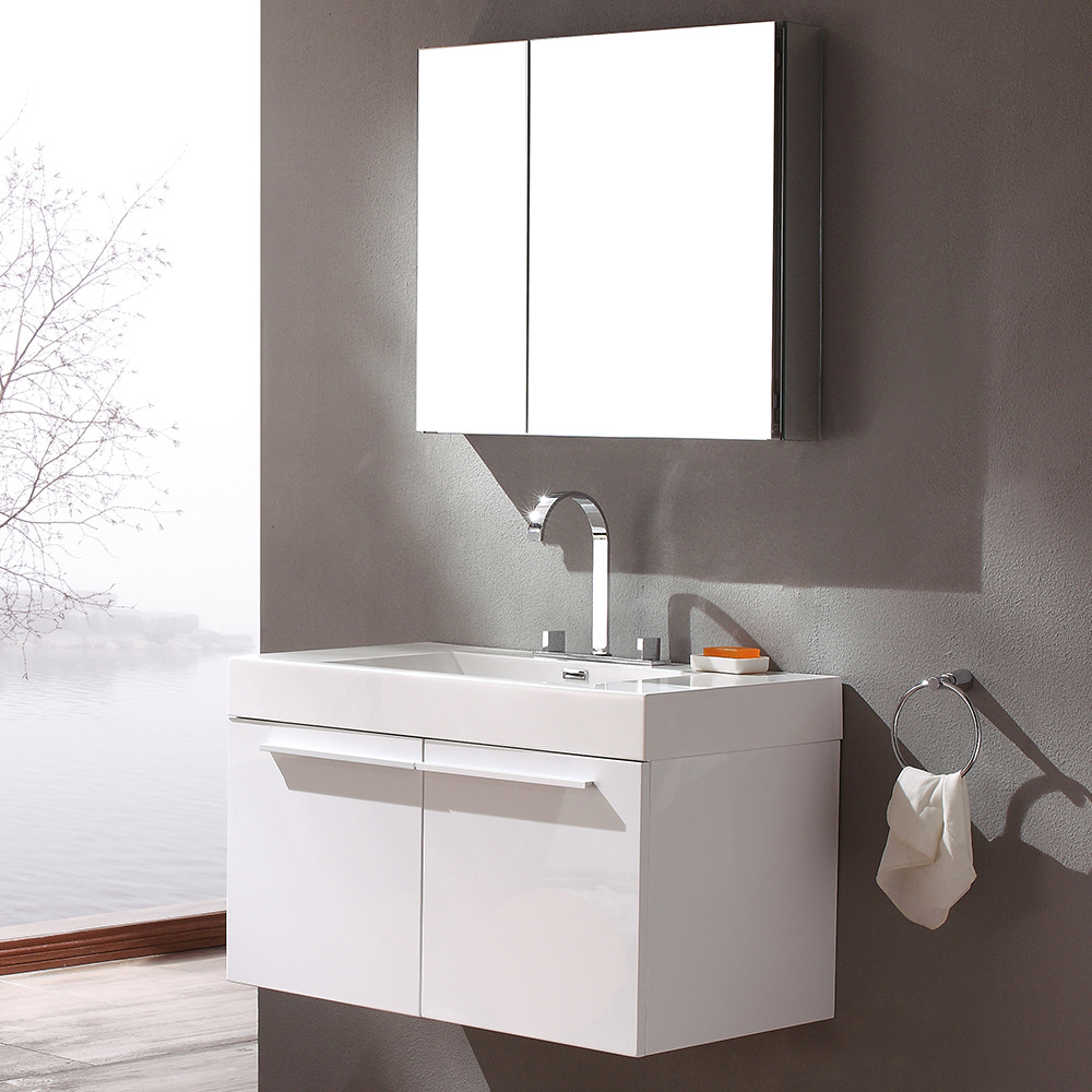 36" White Modern Bathroom Vanity with Faucet, Medicine Cabinet and Linen Side Cabinet Option