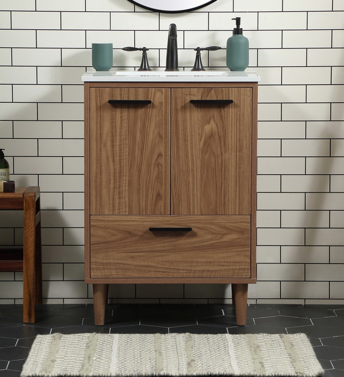 24 inch Modern Fitting Single Bathroom Vanity in Walnut Brown