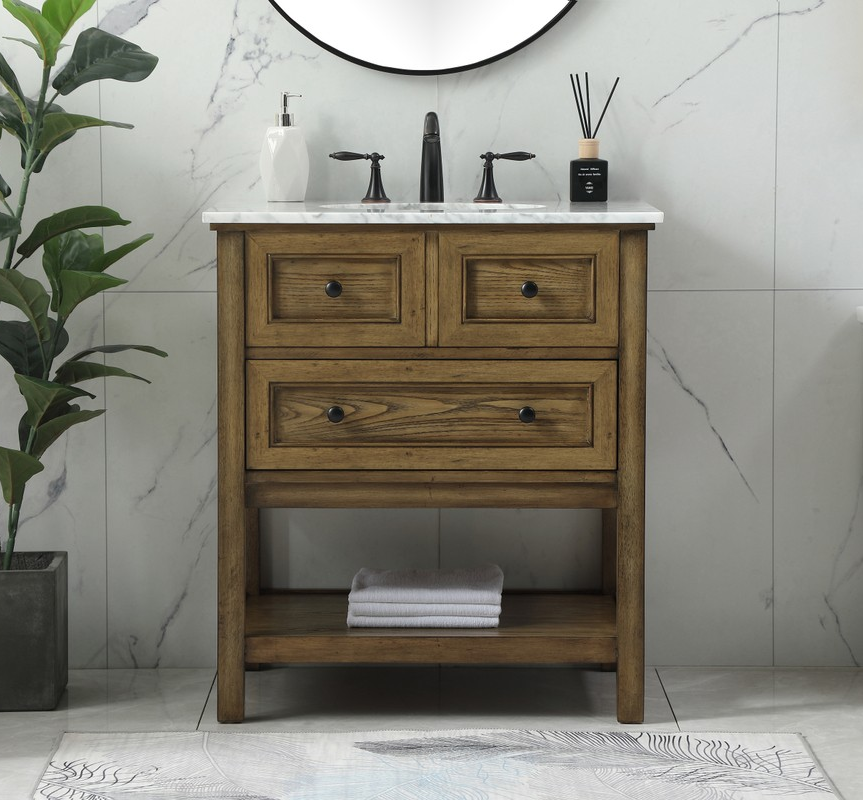 Modern Fitting 30" Single Bathroom Vanity in Driftwood Finish