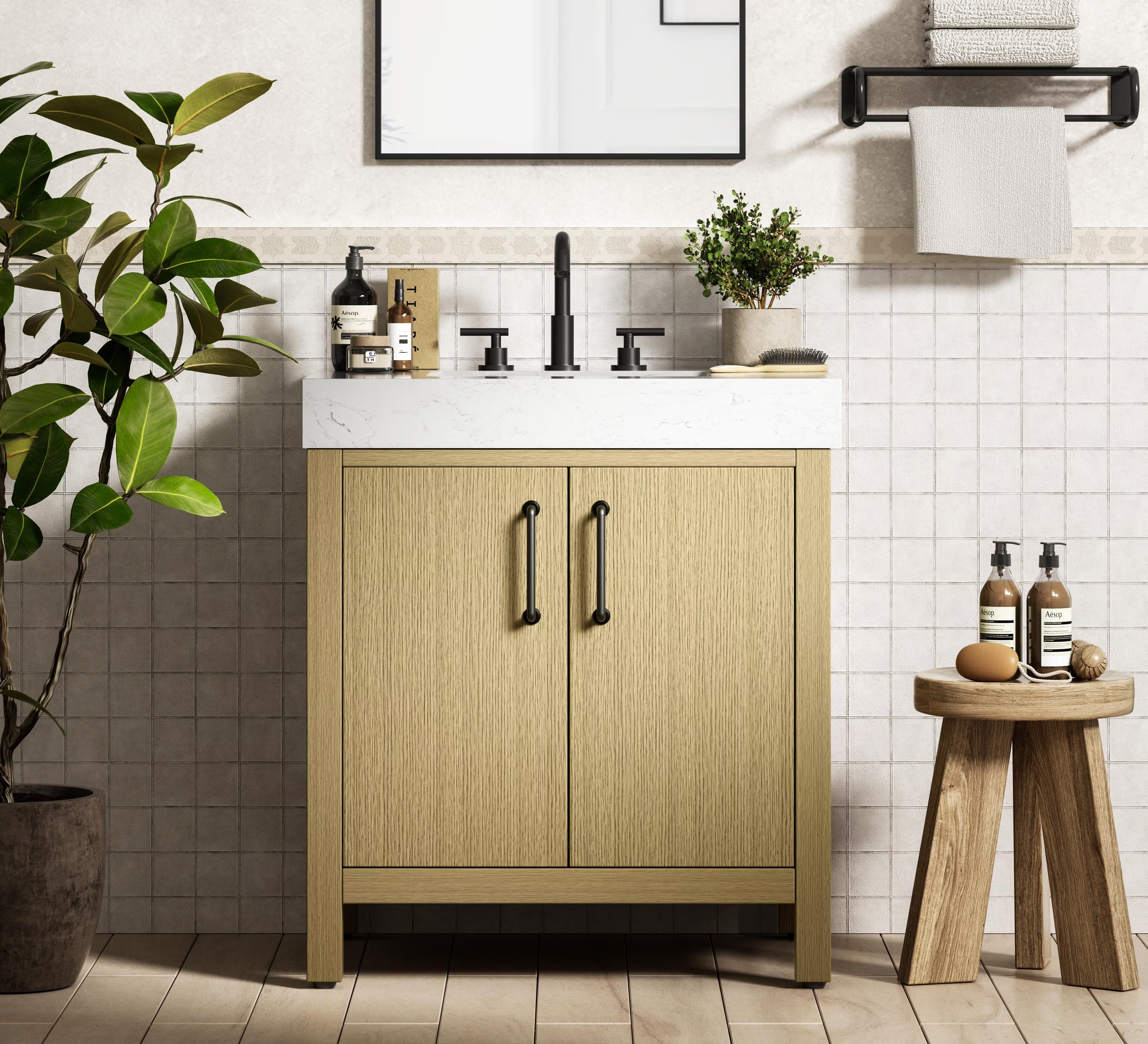 Modern Fitting 30" Bathroom Vanity in Honey Brown with 4 Color Options and Backsplash Option