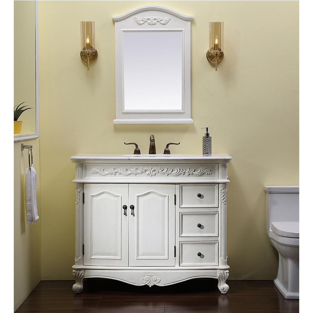 42" Antique White Finish Vanity Victorian Style Leg with White Imperial Marble Top