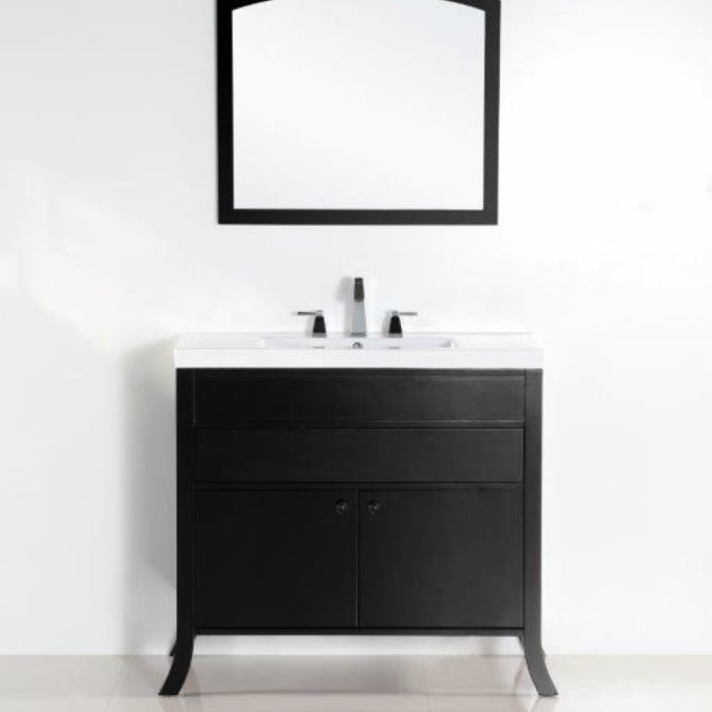 36" Single Sink Vanity in Rich Espresso Finish with Seamless Integral Ceramic Sink Top with Mirror Option