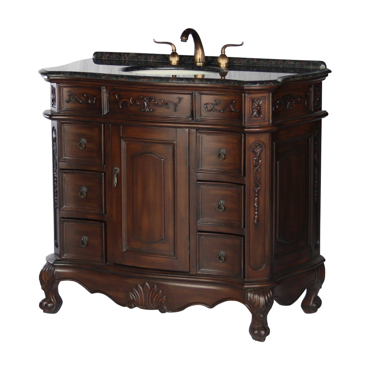 40" Adelina Antique Style Single Sink Bathroom Vanity in Walnut Finish with Coral Brown Stone Countertop with 1" Backsplash 