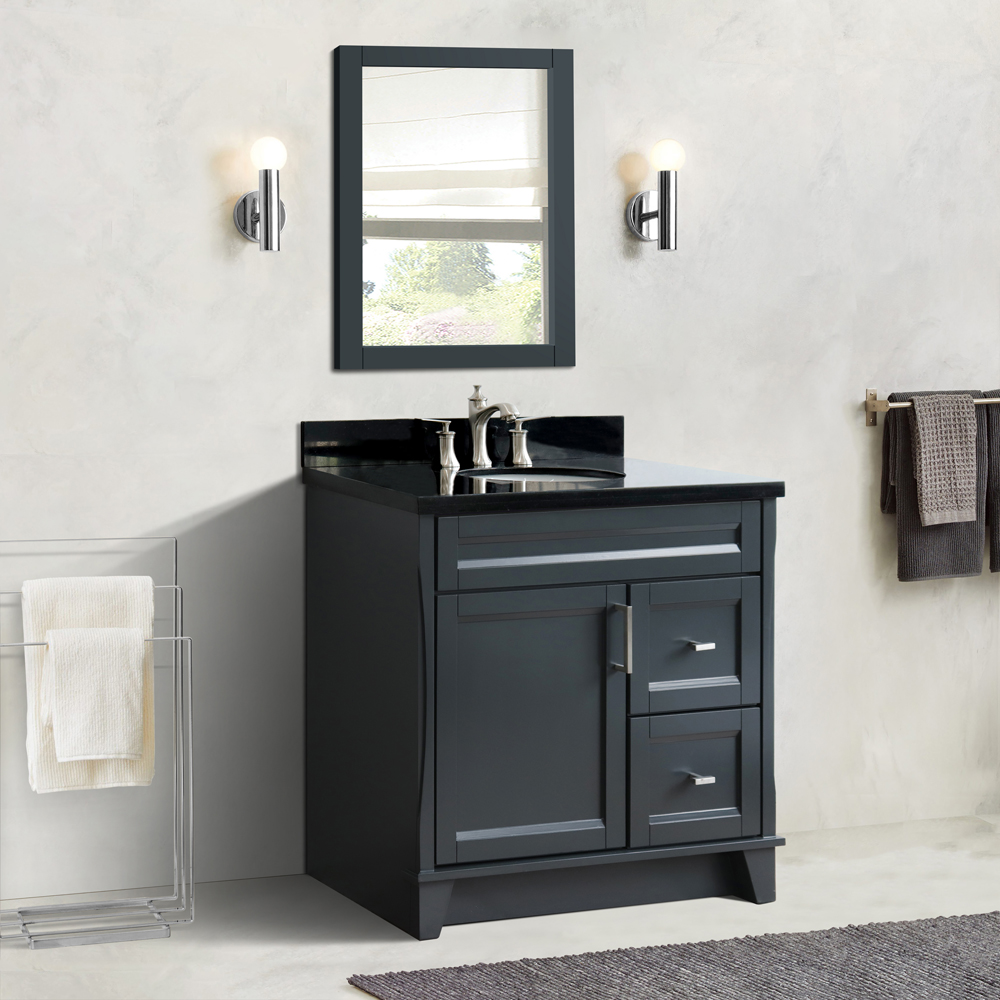 37" Single Sink Vanity in Dark Gray Finish with Countertop and Sink Options - LEFT Drawers