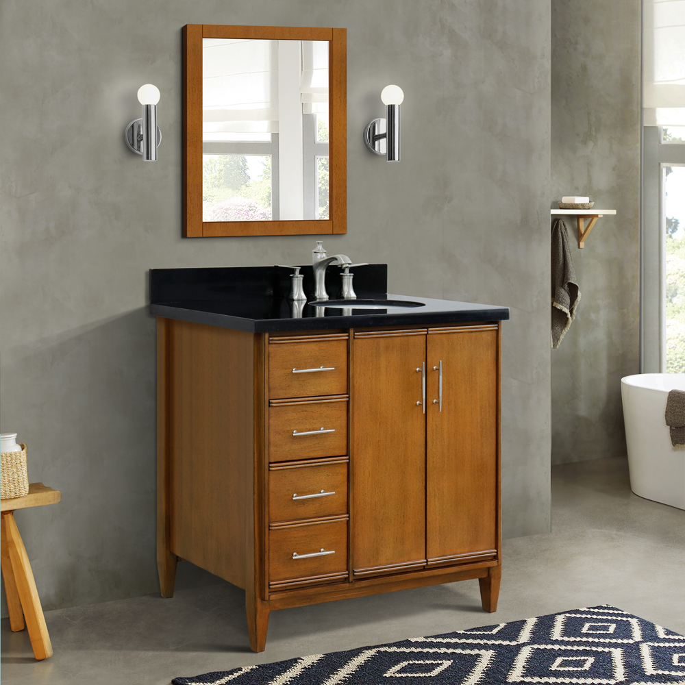 37" Single Vanity in Walnut Finish with Countertop and Sink Options - Right door/Right sink