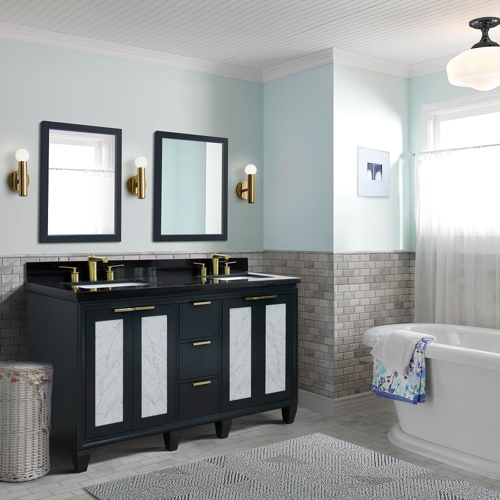 61" Double Sink Bathroom Vanity in Dark Gray Finish with Countertop and Sinks Options