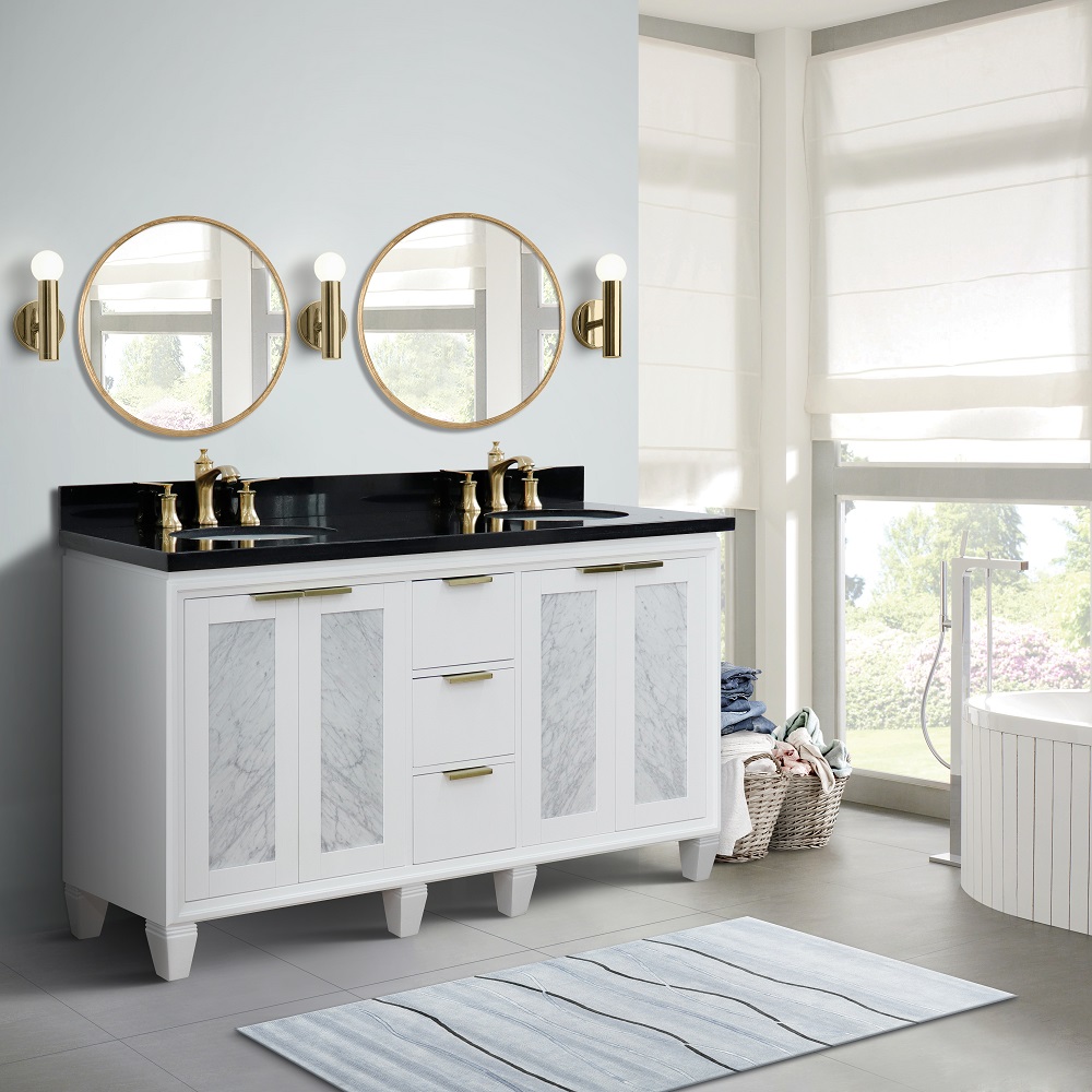 61" Double Bathroom Vanity in White Finish with Countertop and Sink Options