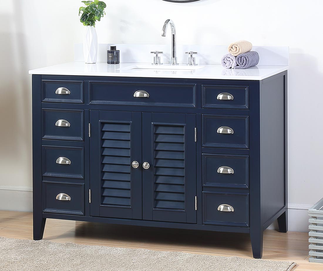 47" Navy Blue Quartz or Carrara Marble Top Single Sink Bathroom Vanity