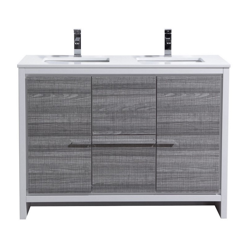 Modern Lux 48" Double Sink Ash Gray Modern Bathroom Vanity with White Quartz Counter-Top