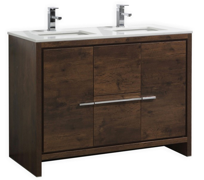 Modern Lux 48" Double Sink Rose Wood  Modern Bathroom Vanity with White Quartz Counter-Top