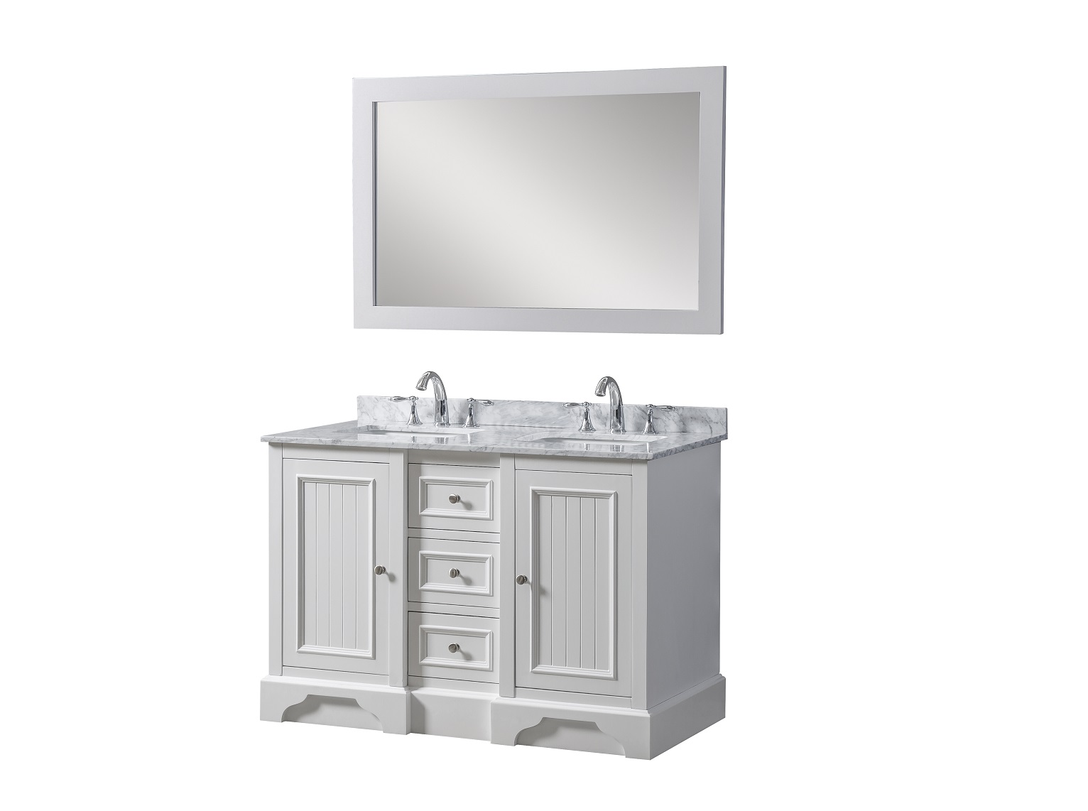 48'' Vanity in White with White Carrara Marble Top 