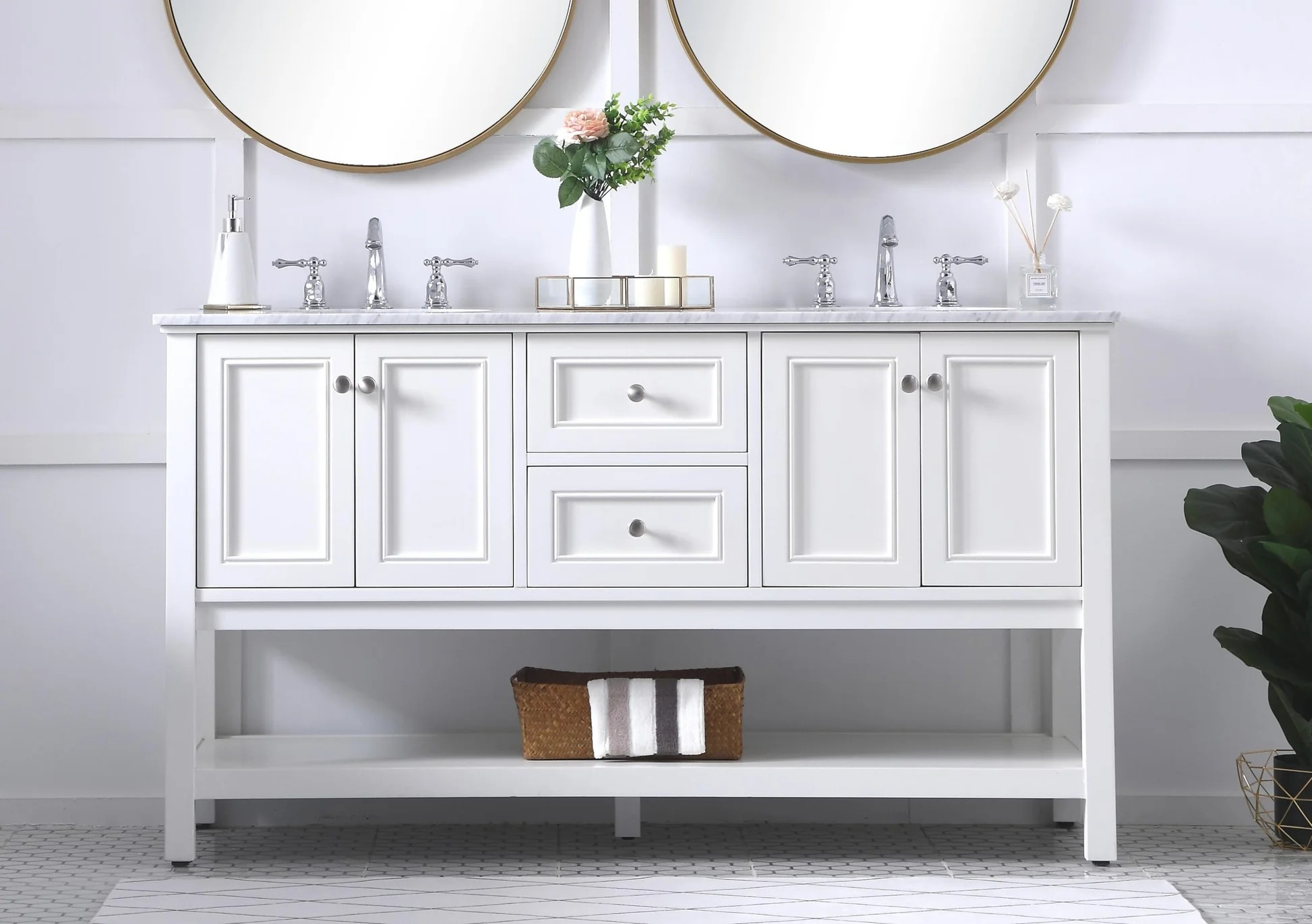 Modern Fitting 60" Double Sink Bathroom Vanity set in White