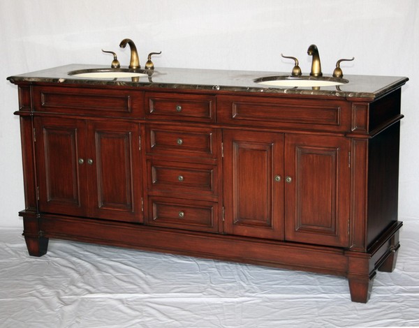 72" Adelina Traditional Style Double Sink Bathroom Vanity in Walnut Wooden Cabinet Finish with Light Brown Stone Countertop