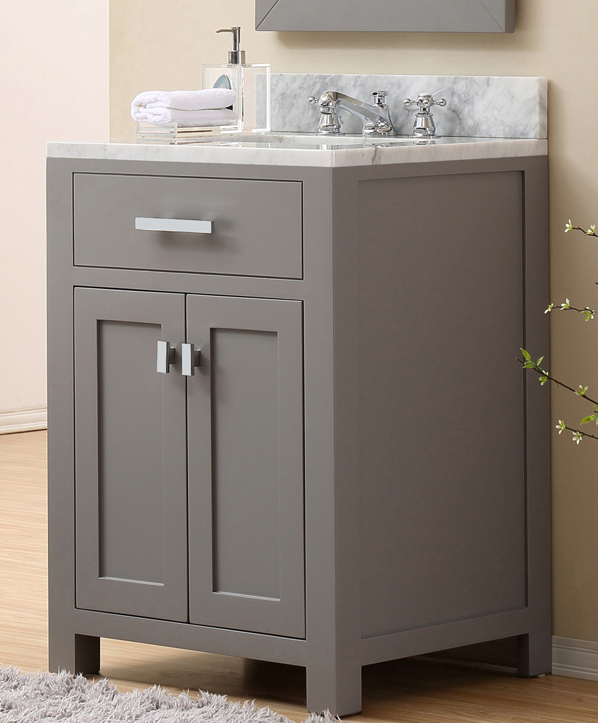 24" Cashmere Grey Single Sink Bathroom Vanity with Carrara White Marble Top