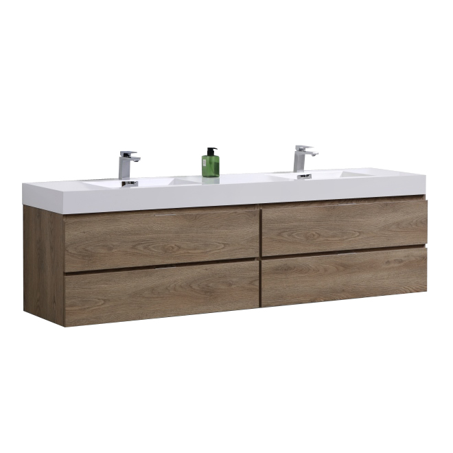 Modern Lux 72" Double  Sink Butternut Wall Mount Modern Bathroom Vanity