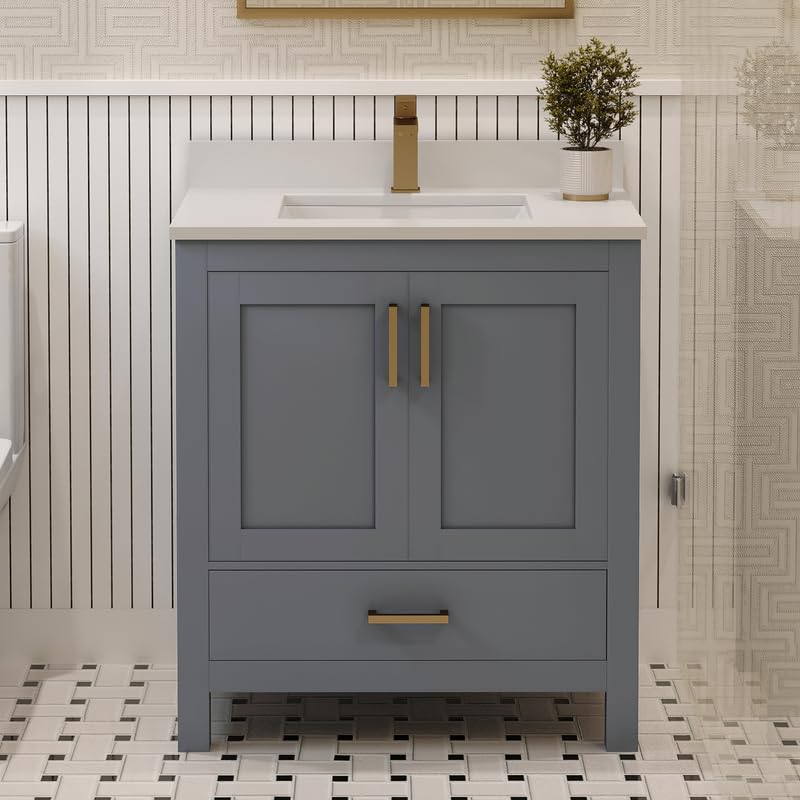 LV 30" Transitional Bath Vanity in Charcoal Grey with 3 Hardware Options, Base Only, and Top Option