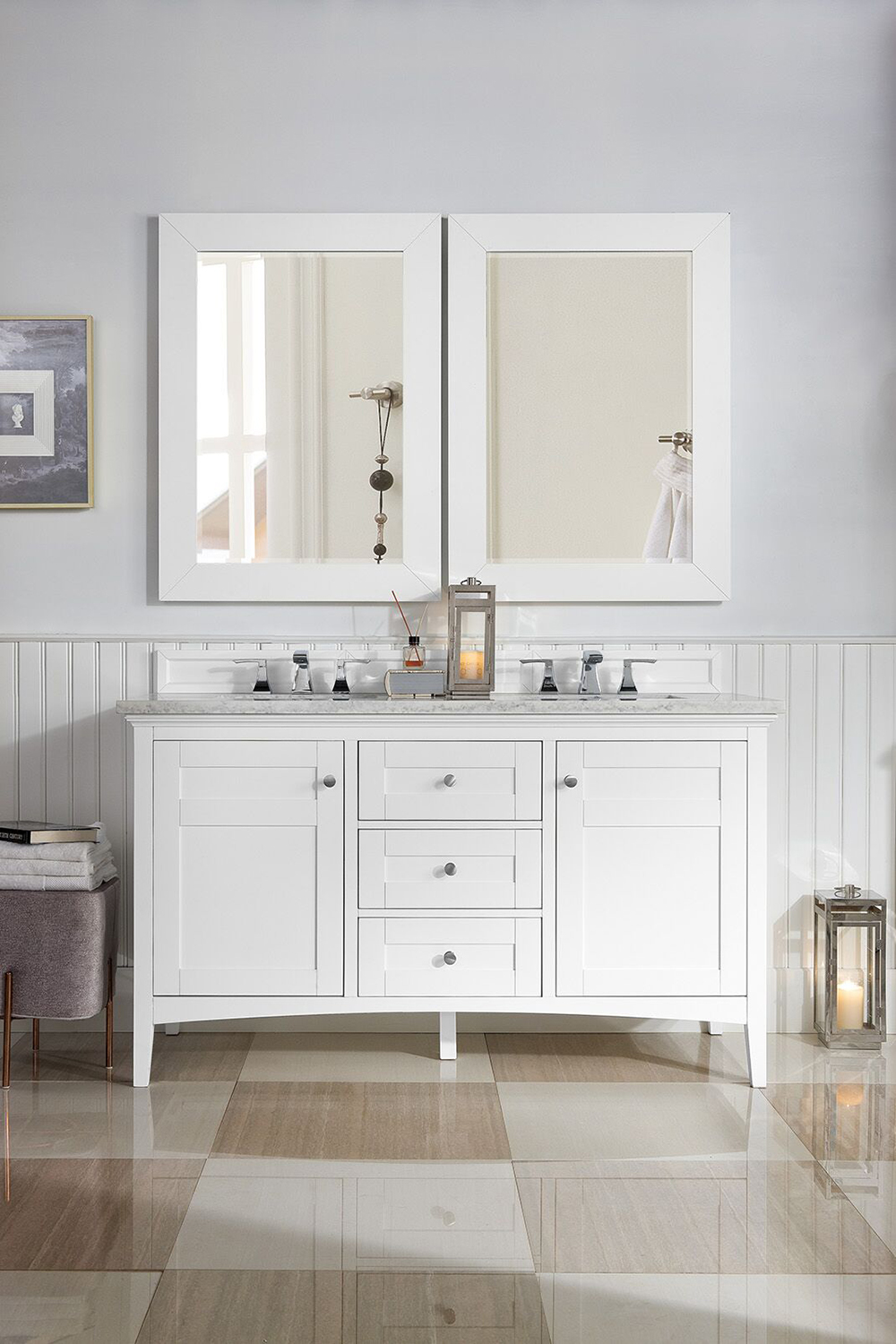 James Martin Palisades Collection 60" Double Vanity, Bright White