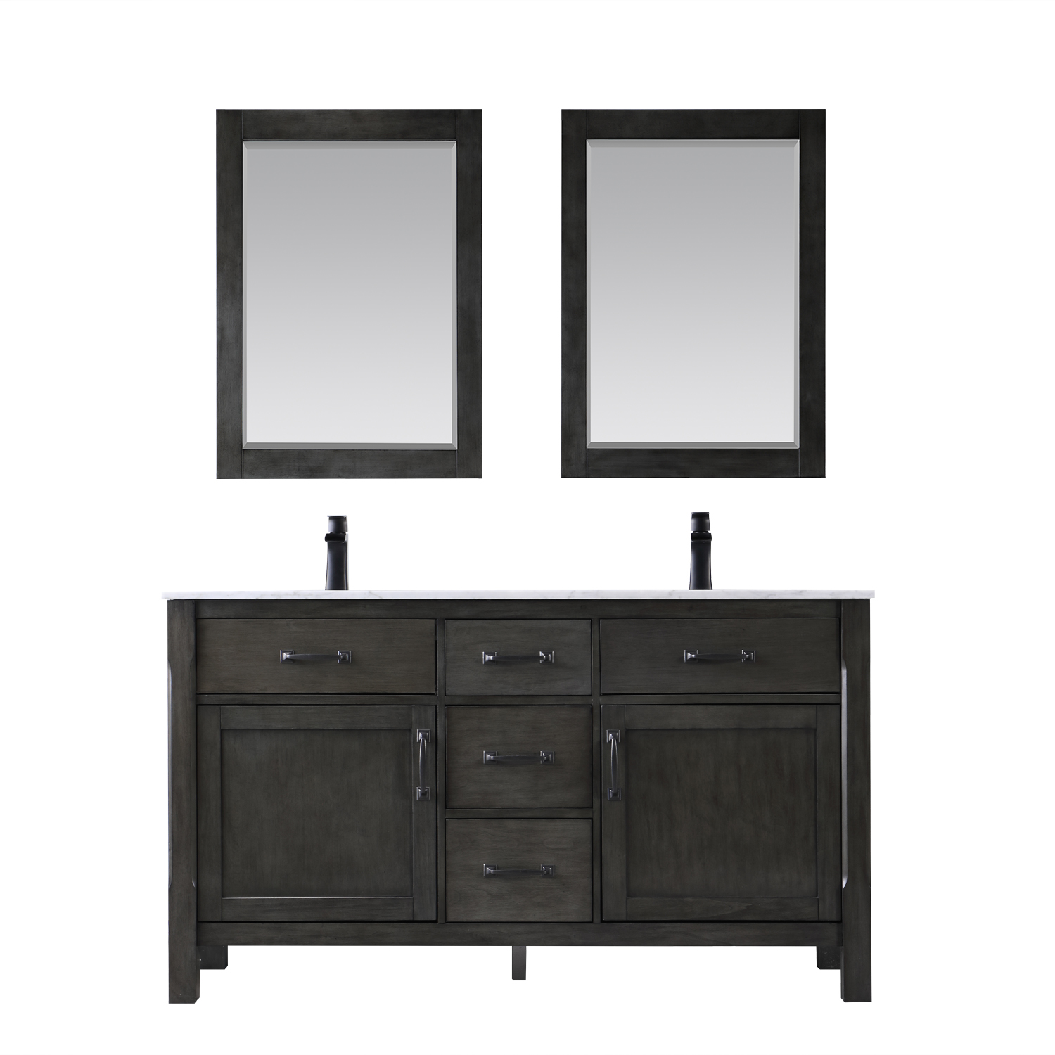 Issac Edwards Collection 60" Double Bathroom Vanity Set in Rust Black and Carrara White Marble Countertop without Mirror 