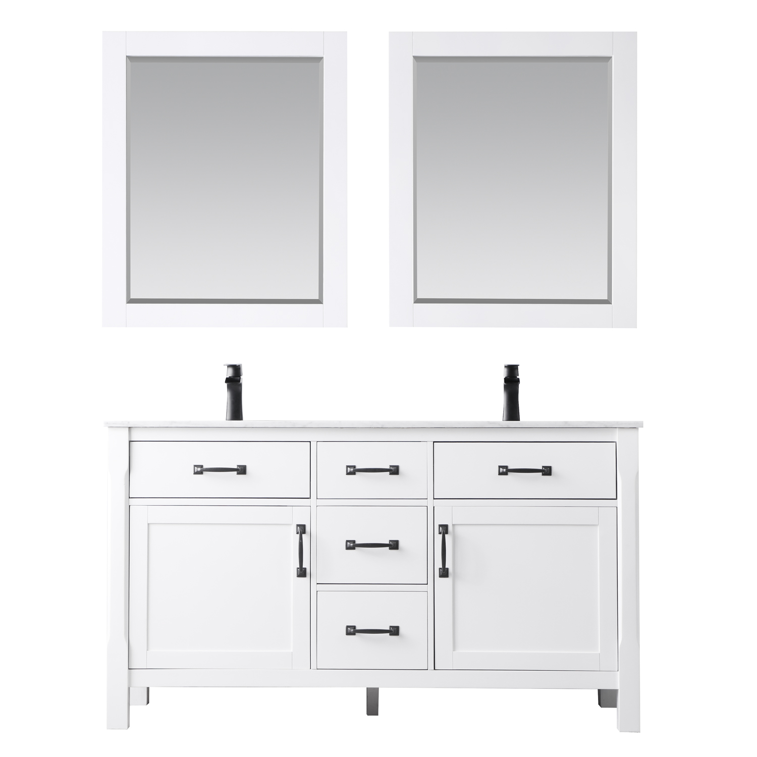 Issac Edwards Collection 60" Double Bathroom Vanity Set in White and Carrara White Marble Countertop with Mirror 