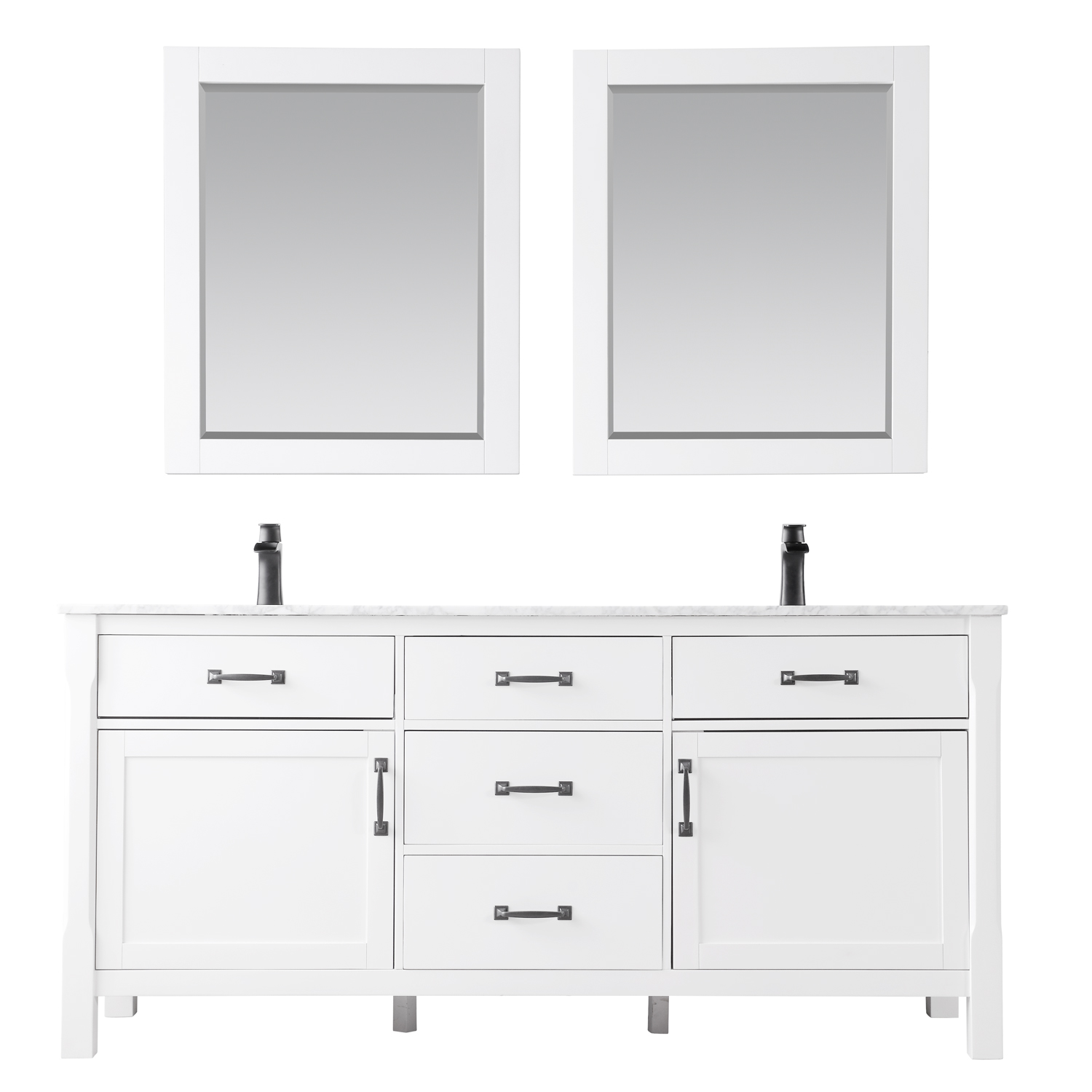 Issac Edwards Collection  72" Double Bathroom Vanity Set in White and Carrara White Marble Countertop without Mirror