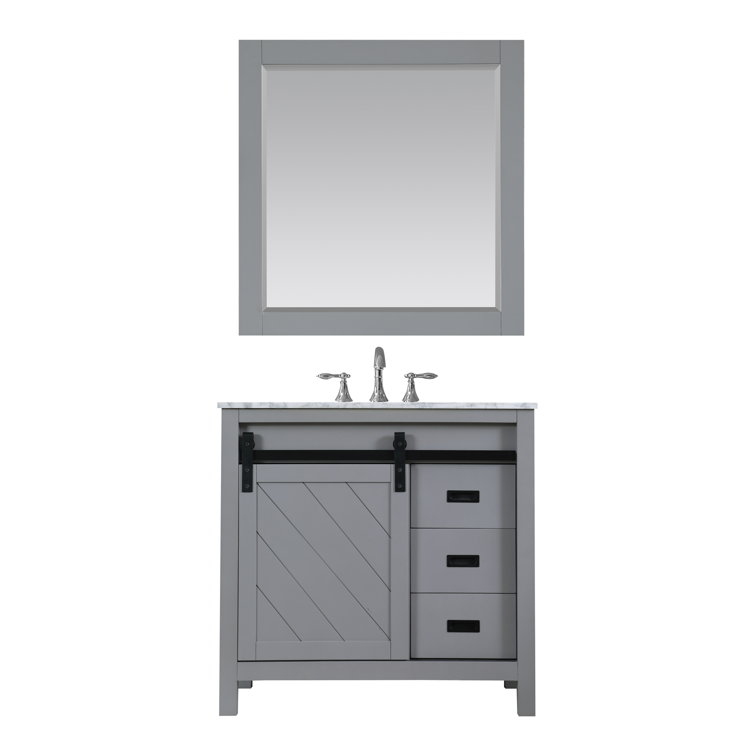 Issac Edwards Collection 36" Single Bathroom Vanity Set in Gray and Carrara White Marble Countertop without Mirror 