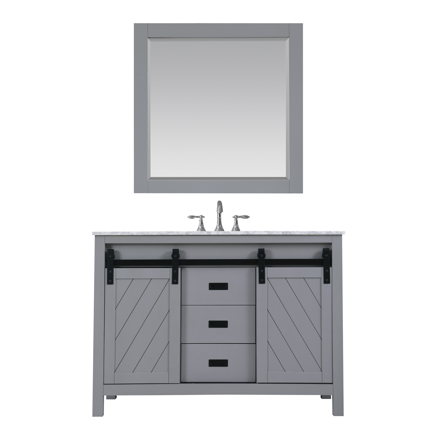 Issac Edwards Collection 48" Single Bathroom Vanity Set in Gray and Carrara White Marble Countertop without Mirror 