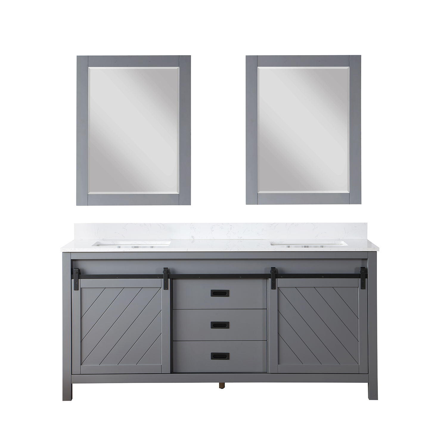 Issac Edwards Collection 72" Double Bathroom Vanity Set in Gray and Composite Carrara White Stone Countertop without Mirror