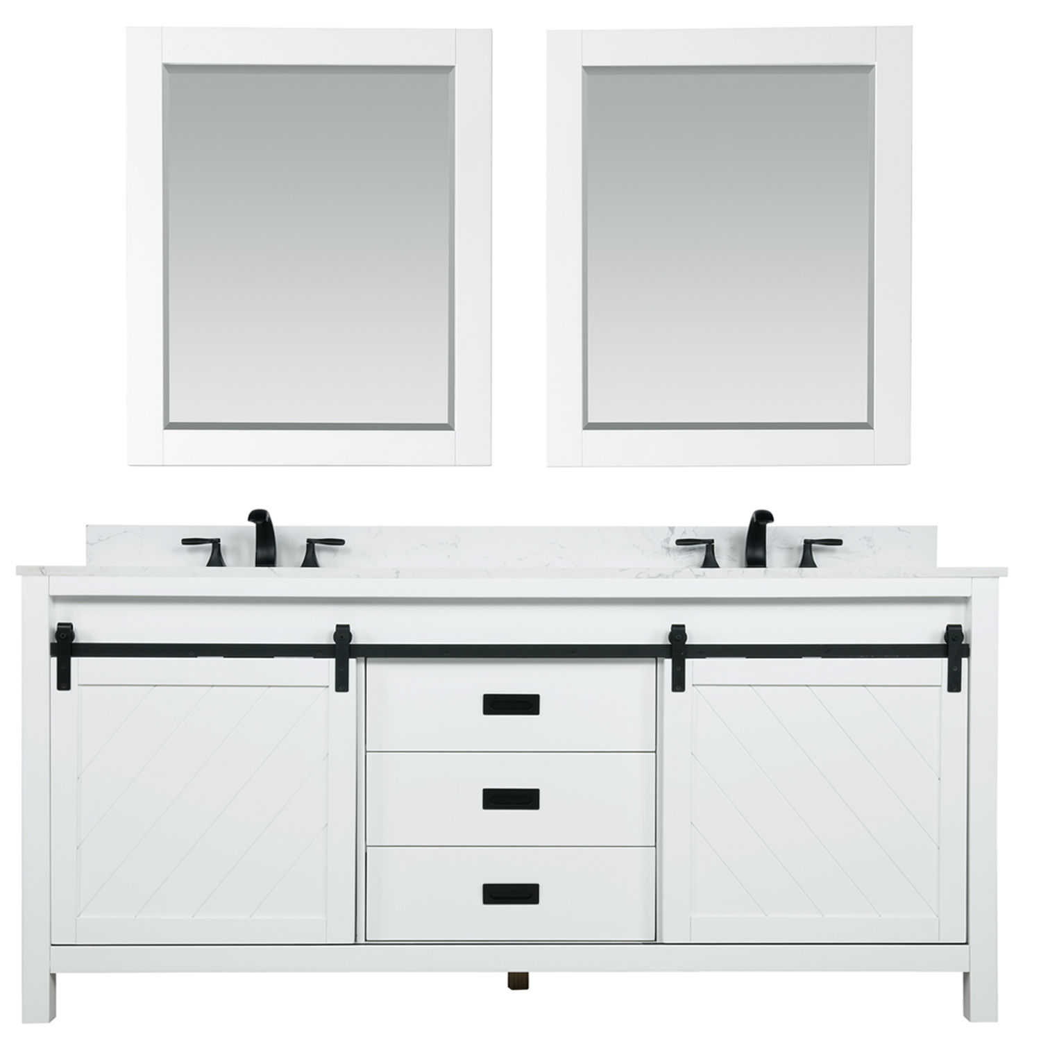 Issac Edwards Collection 72" Double Bathroom Vanity Set in White and Carrara White Marble Countertop without Mirror 