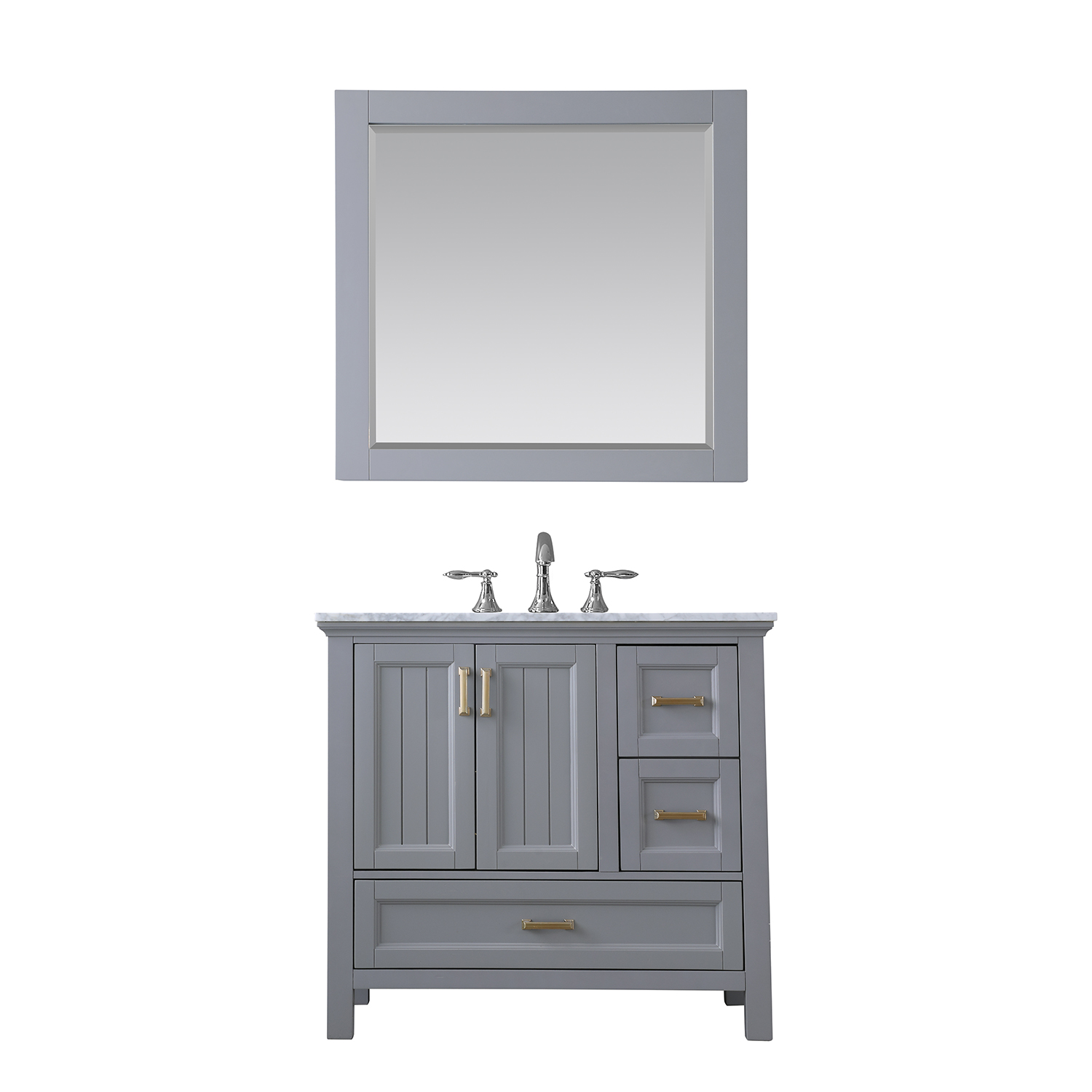 Issac Edwards Collection 36" Single Bathroom Vanity Set in Gray and Carrara White Marble Countertop without Mirror 
