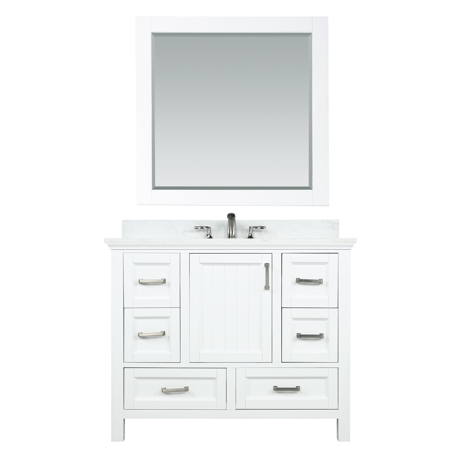 Issac Edwards Collection  42" Single Bathroom Vanity Set in White and Carrara White Marble Countertop without Mirror 