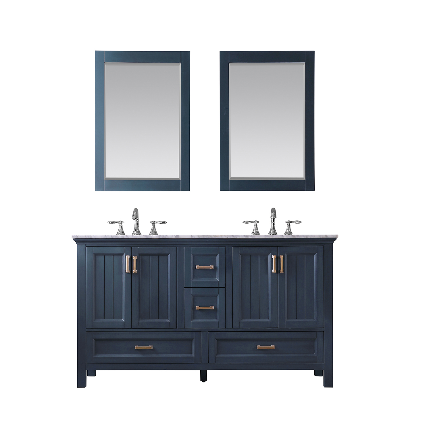 Issac Edwards Collection 60" Double Bathroom Vanity Set in Classic Blue and Carrara White Marble Countertop without Mirror  