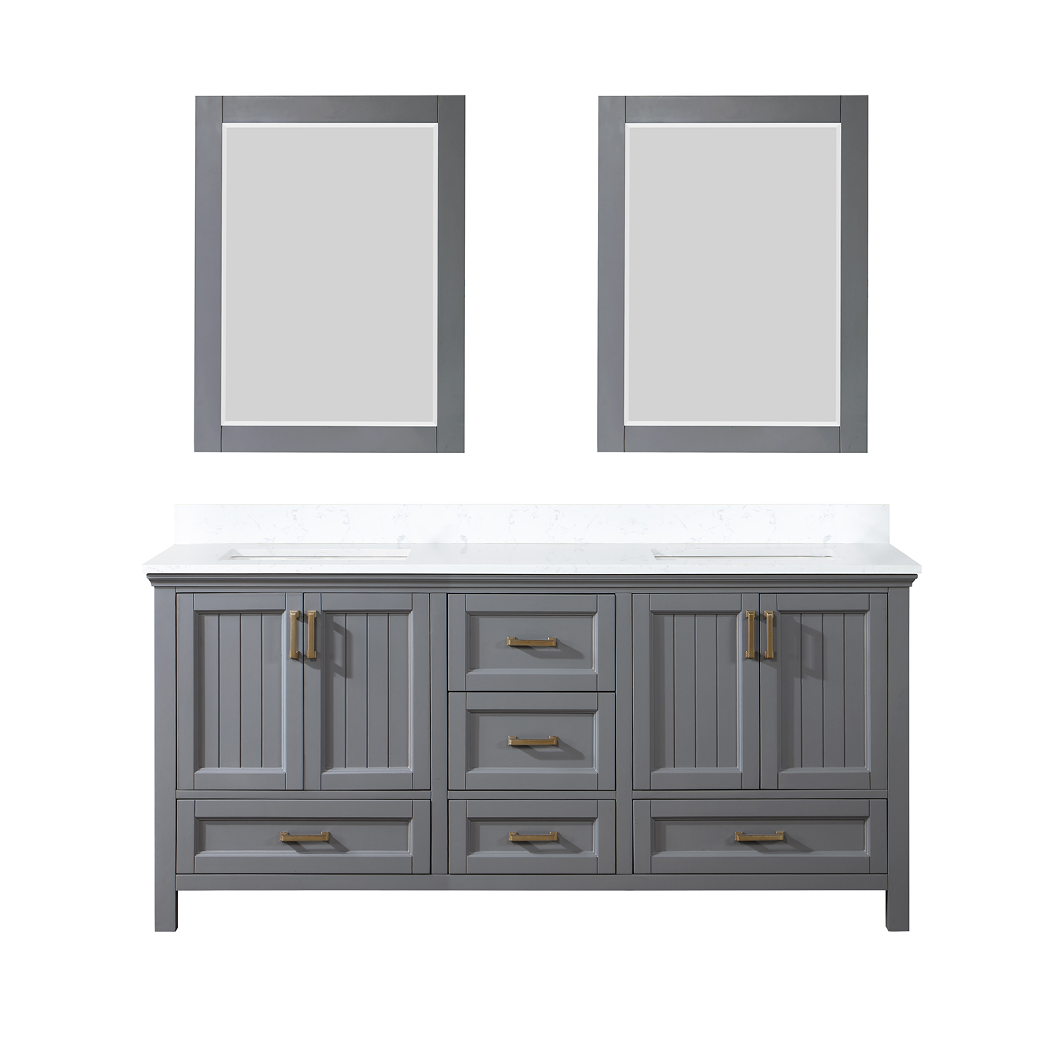Issac Edwards Collection 72" Double Bathroom Vanity Set in Gray and Composite Carrara White Stone Countertop without Mirror 