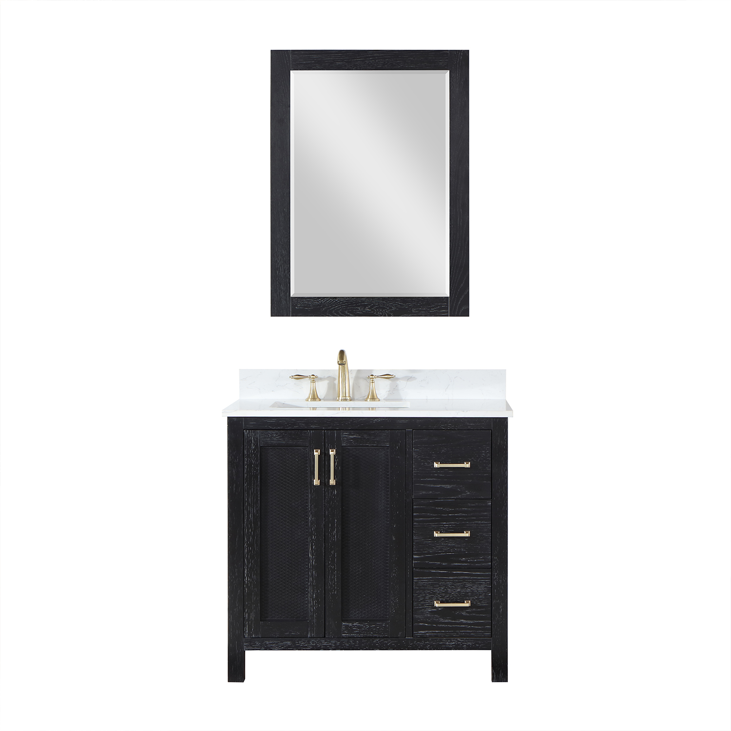 Issac Edwards Collection 36" Single Bathroom Vanity Set in Black Oak with Carrara White Composite Stone Countertop with Mirror 