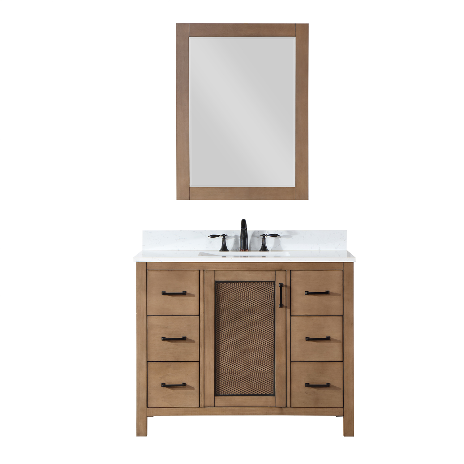 Issac Edwards Collection 42" Single Bathroom Vanity Set in Brown Pine with Carrara White Composite Stone Countertop without Mirror 