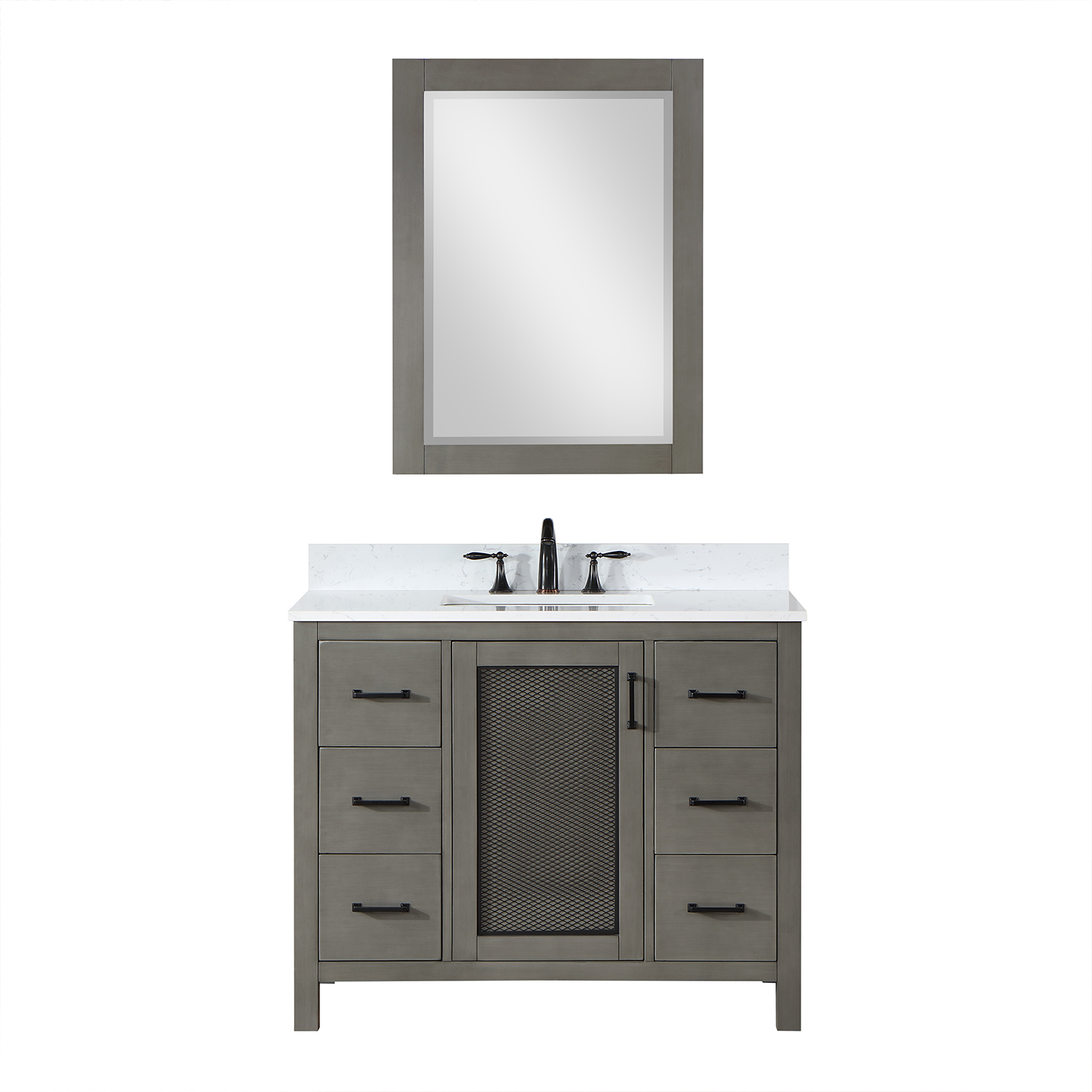 Issac Edwards Collection 42" Single Bathroom Vanity Set in Gray Pine with Carrara White Composite Stone Countertop without Mirror 